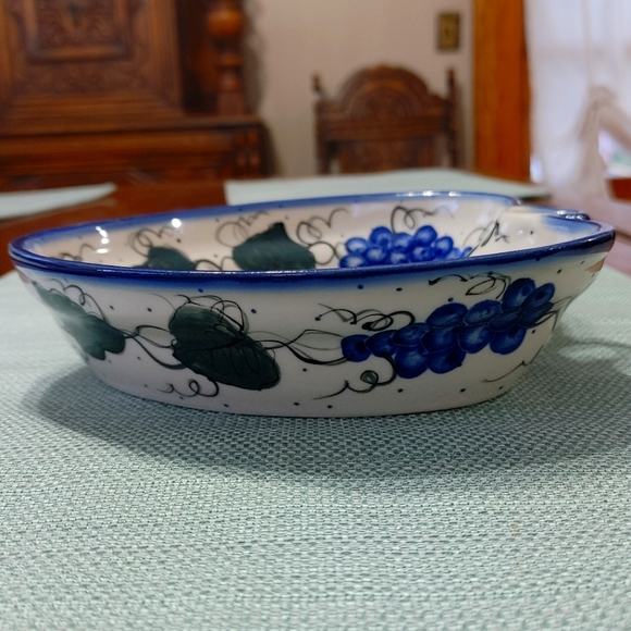 Unikat Polish Pottery Heart Shaped Dish 7-3/4" Blue Flowers EUC - Picture 6 of 9